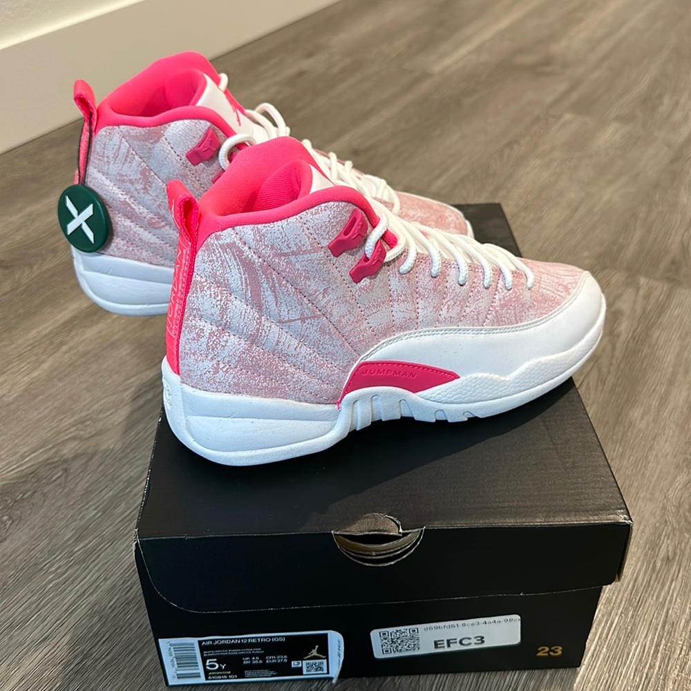Jordan 12 white and pink size 5 youth